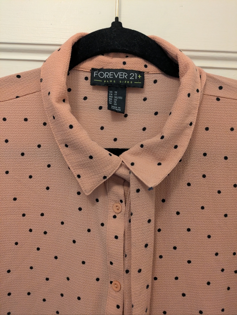 Forever 21 Pink w/ Black Polkadots Blouse w/ Bow- 1 X - Picture 3 of 4